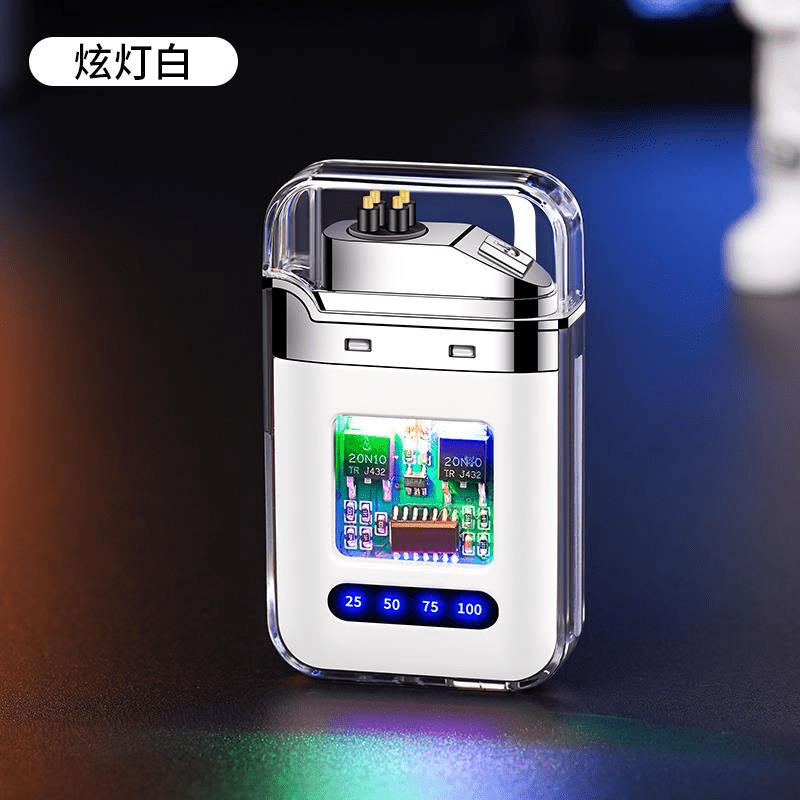电子充电打火机防水防风usb充电打火机机甲风电子点烟器 白色【炫酷双电弧】