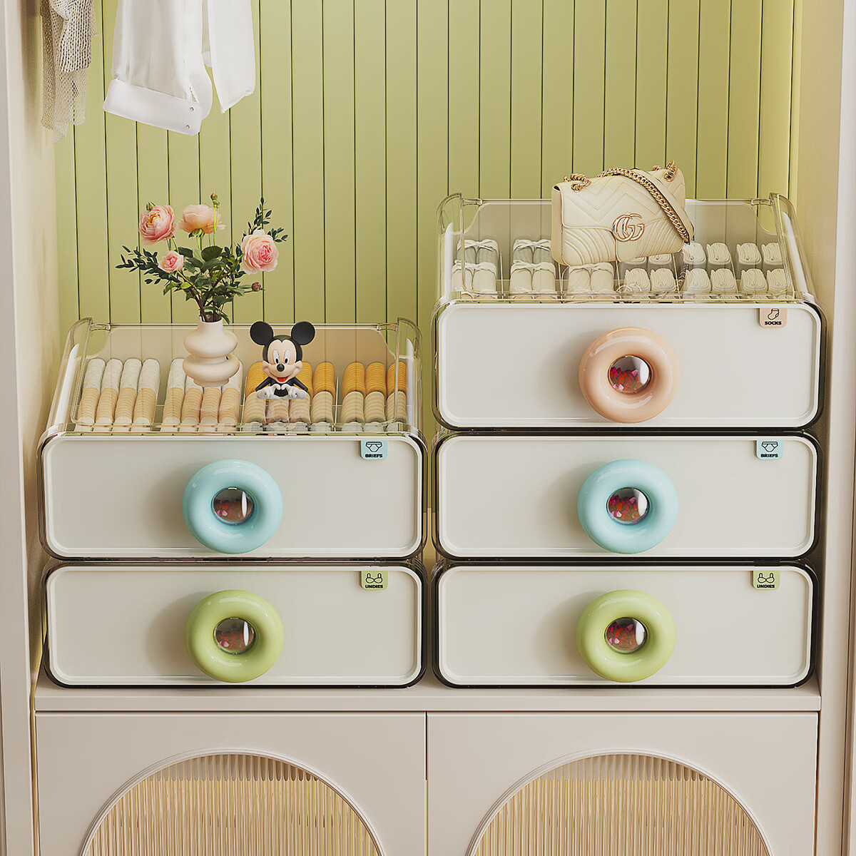 咏幻内衣收纳盒家用抽屉式内裤袜子三合一贴身衣物整理盒衣柜收纳神器 两件套[内裤盒+袜子盒]送2包香薰