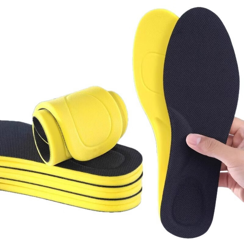 足迹优品军训专用鞋垫男吸汗透气防臭女软底舒适按摩运动减震久站不累脚 杜邦抗菌-黄底黑【10双】 45-46【可裁剪】