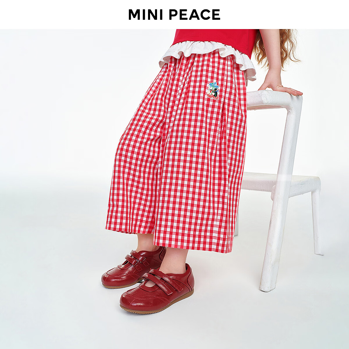 MINIPEACE×卡斯波和丽莎系列女童裤子夏季新款儿童红格子裙裤