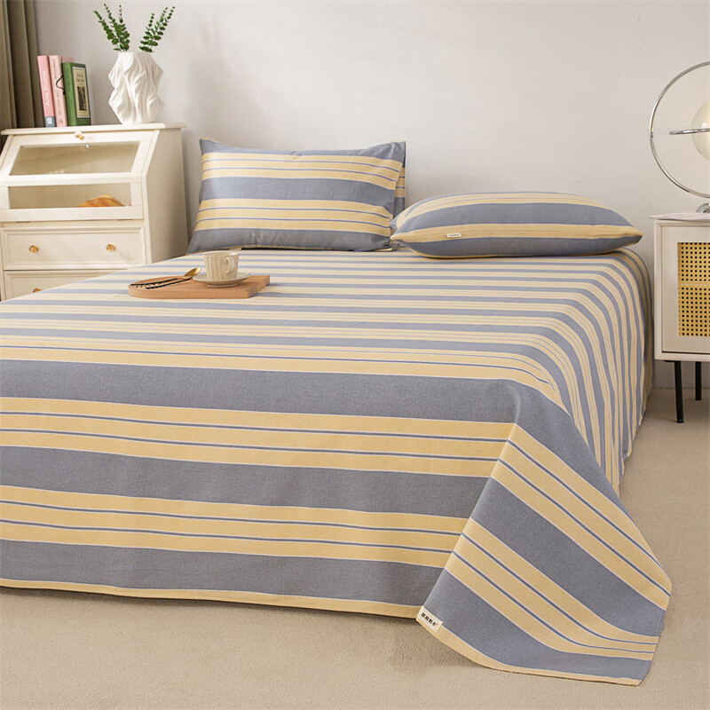 雅鹿加厚老粗布床单单件100原棉亚麻床罩学生宿舍被单三件套单人 温馨 单床单120*230cm