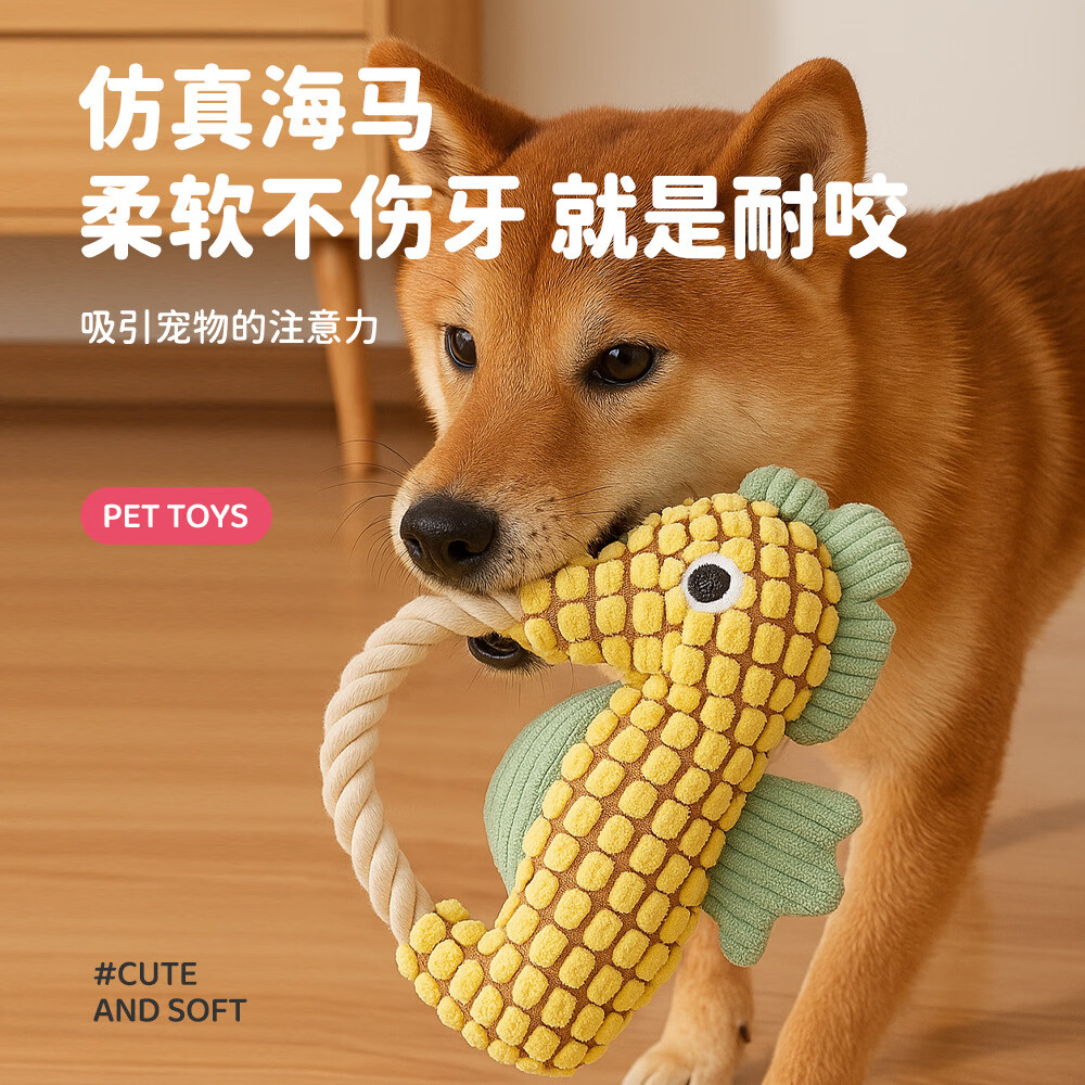 狗狗玩具宠物发声菠萝绒磨牙耐咬柯基幼犬小型犬金毛解闷神器金毛 紫色海马(磨牙面料+发声
