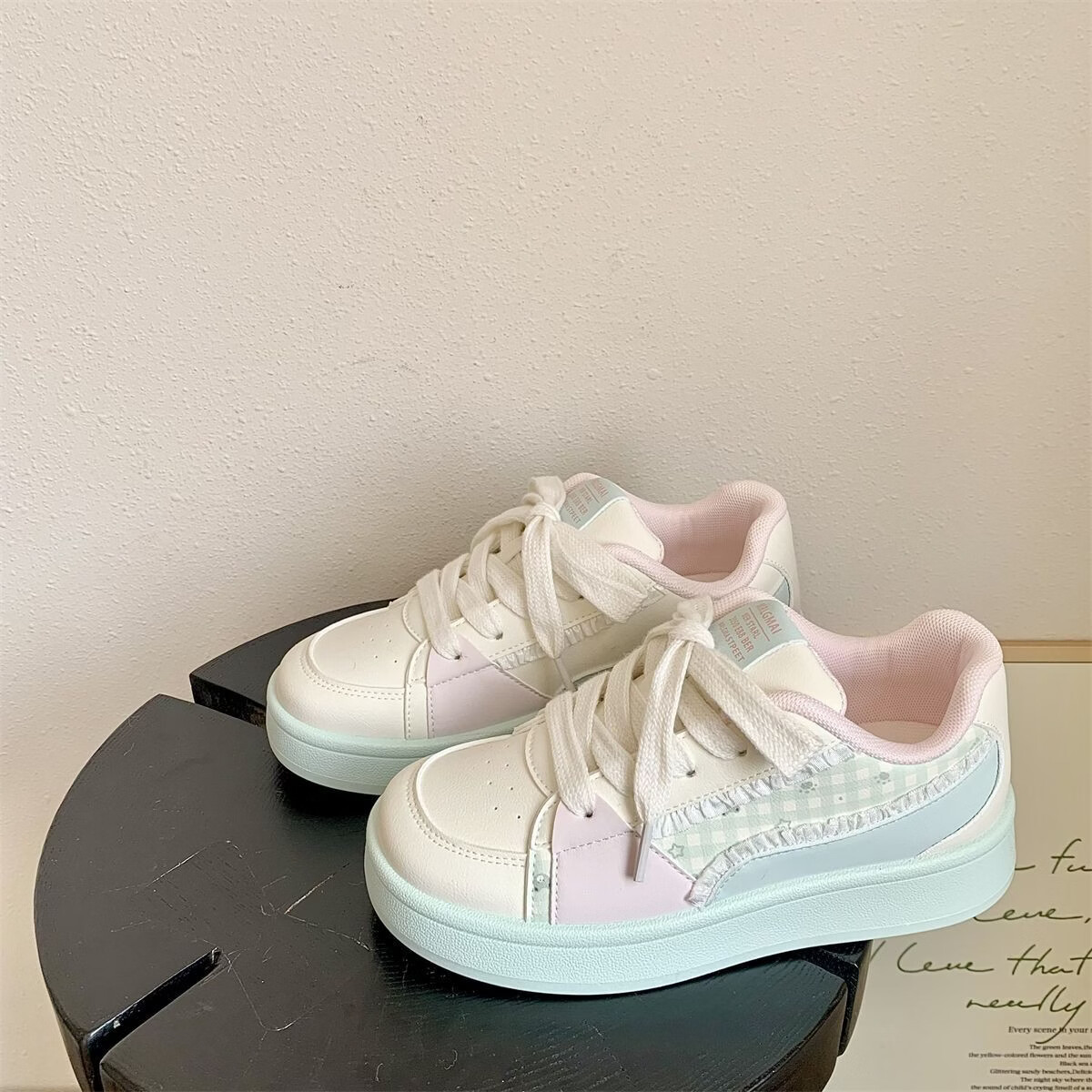 绮步佳人厚底透气休闲运动板鞋女小白鞋拼色百搭低帮板鞋 黄色 40