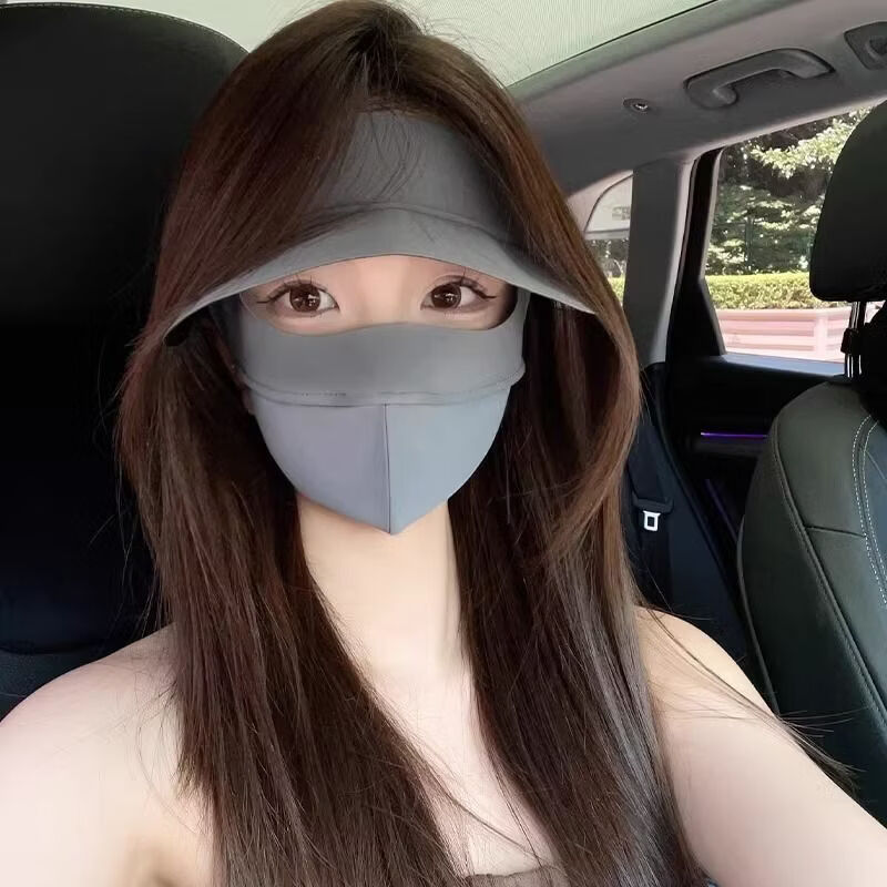 防晒面罩女夏季新款全脸遮挡遮阳护眼角清爽透气显脸小口罩WY 深灰色