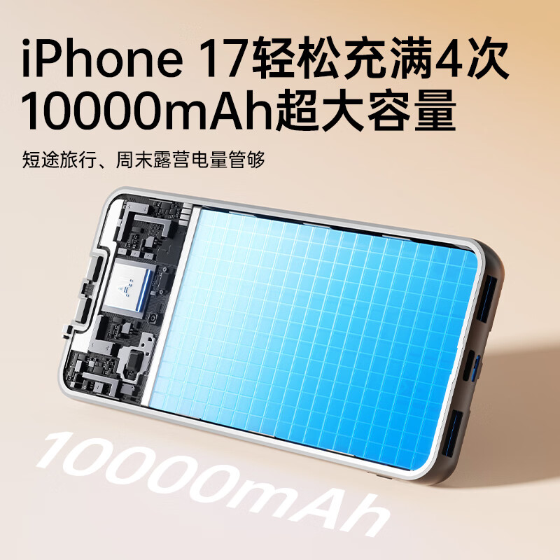 中诺（CHINO-E）【新国标3C认证 可上飞机】充电宝20000毫安3C认证充电宝3C认证超级充自带线移动电源适用苹果安卓 黑色【10000毫安 自带双线四孔】