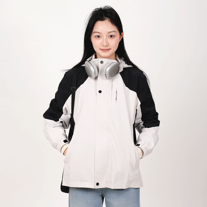 十衣仓2026新春情侣款冲锋衣男女防水防风户外登山服日常通勤宽松外套 粉黑拼色 4XL (185) 男款