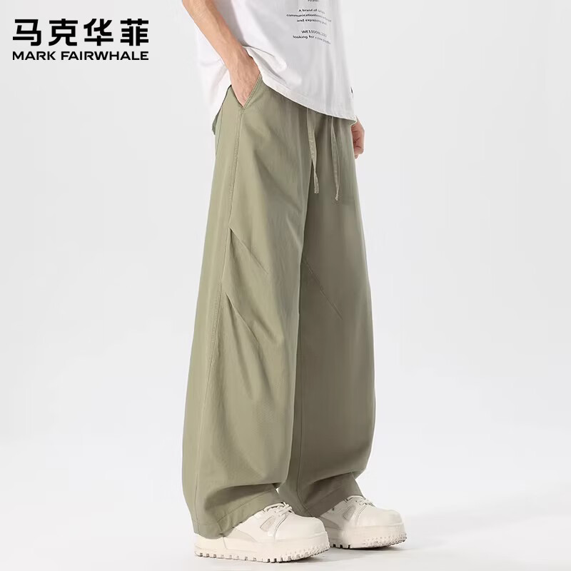 马克华菲(MARK FAIRWHALE)港式复古天丝弯刀休闲裤男士2026秋季新款百搭舒适褶皱直筒长裤子 卡其色 【天丝】 薄款 XL 【建议135-145斤】