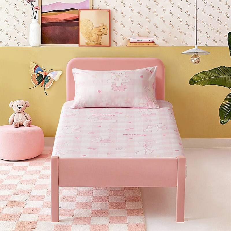 水星家纺甜格软萌长绒棉印花床笠 甜格软萌长绒棉印花床笠 195cm*120cm