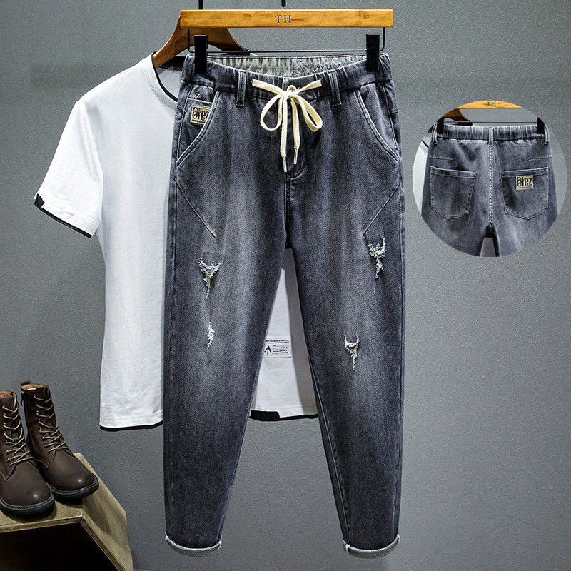 秋冬适合腿粗的男生裤子大腿粗加肥加大秋季大码破洞牛仔裤男潮胖宽松