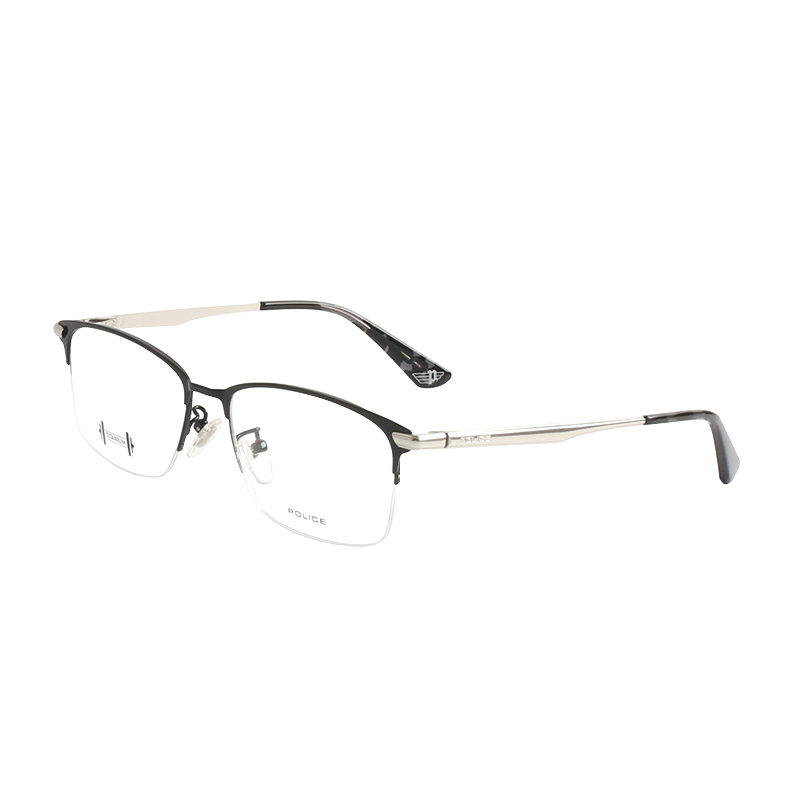 POLICE 中性款黑色镜框银色镜腿钛合金半框光学眼镜架眼镜框 VPL897K 0540 54MM