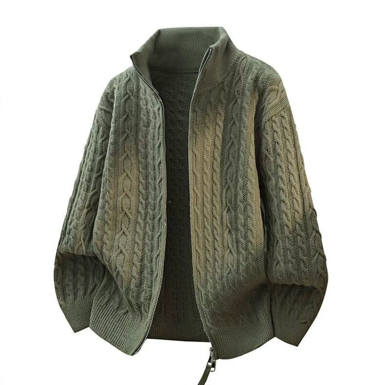 【轻奢品质】双头拉链开衫针织毛衣外套男装提花老钱风时尚男款TT 绿色 4XL (165-180)斤