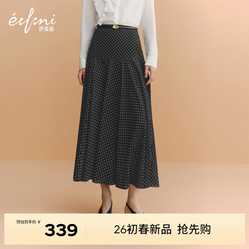 伊芙麗（eifini）朱珠代言法式優(yōu)雅結構感度假風大裙擺波點長半裙2026春季新款女 雪晶黑 XL 130-145斤