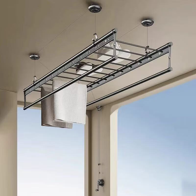 新飞(xinfei)晾衣架阳台手摇升降晾衣杆四杆家用凉衣架挂衣架晒衣架晒被子 冰川银【衣被同晒】 1.5m 四杆 +8母婴杆