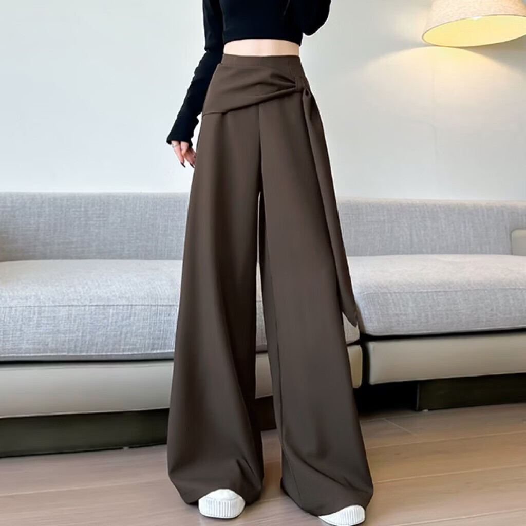 【轻奢品质】阔腿裤女夏款2026夏季高腰宽松休闲裤女显瘦百搭hq 咖色 常规款长裤(建议160cm以上) M 【建议 100-110斤】