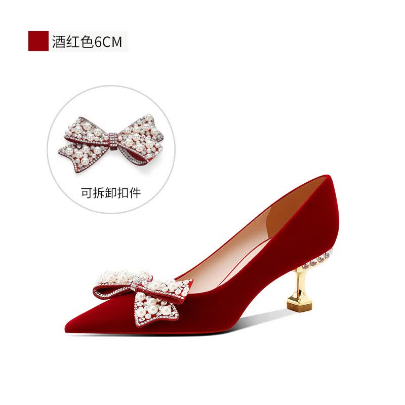 愛(ài)麗拉秀禾服婚鞋女2025新款春季中式新娘水晶鞋不累腳感 酒紅色6CM05普通版 34