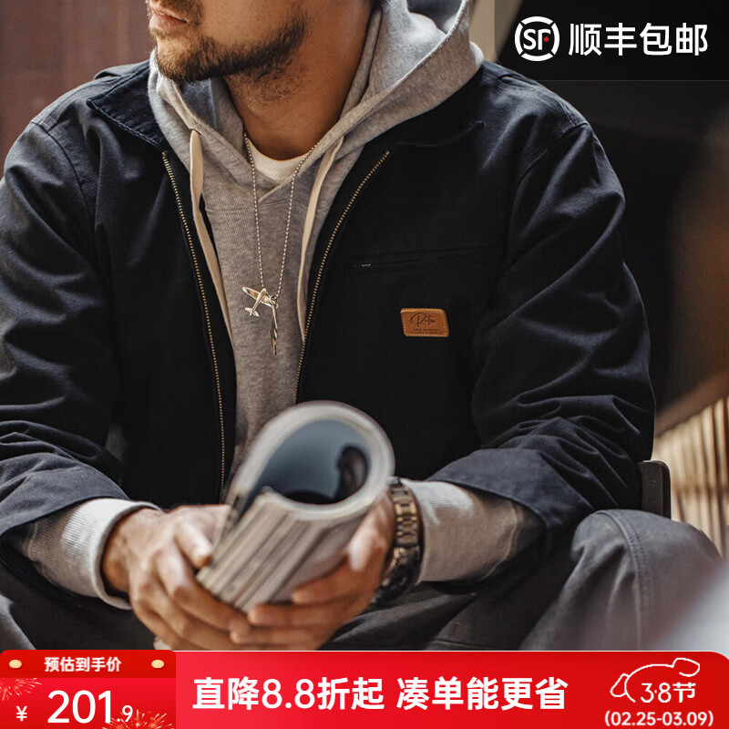 马登工装底特律猎装夹克男美式复古J001巴恩风翻领谷仓外套春季新款 黑色 【男士休闲外套/高级感痞帅/底特律变人】 XL