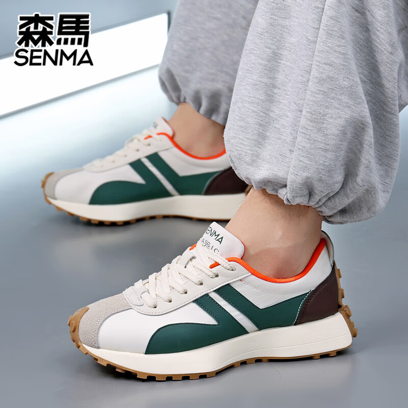 森馬（senma）男士厚底舒适跑步鞋低帮防滑轻便阿甘鞋时尚百搭休闲鞋 白绿 41