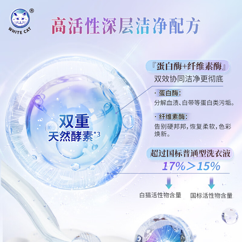 白猫内衣洗衣液350克去血渍汗渍除异味除菌低泡易漂复合酵素椰油 350g*3瓶【重磅新品-国际香氛特调】