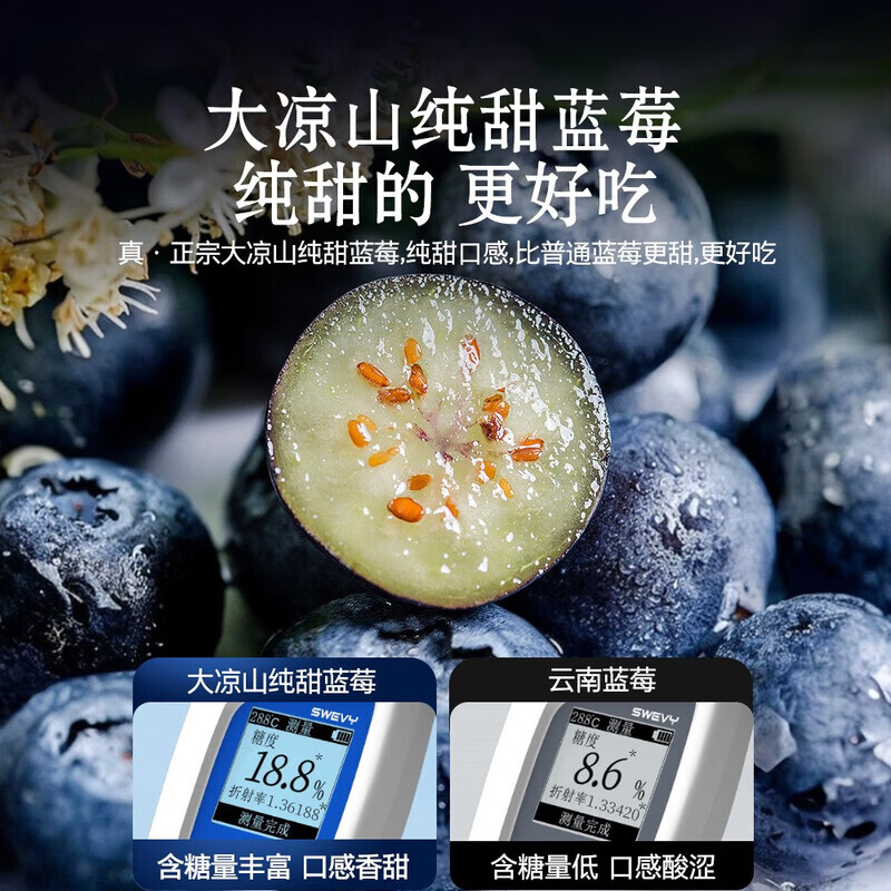 果食鲜丰四川高山蓝莓新鲜水果蓝莓整箱生鲜时令水果 8盒/单果【15-18mm】/800g