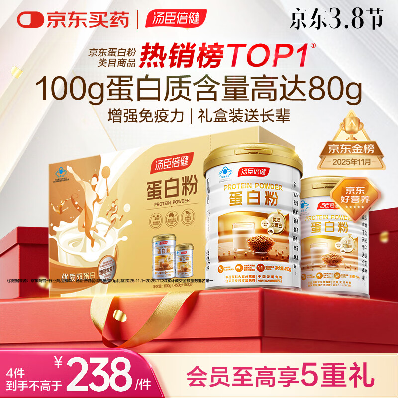 汤臣倍健蛋白粉600g增强免疫力 乳清蛋白粉儿童青少年中老年补充营养礼盒