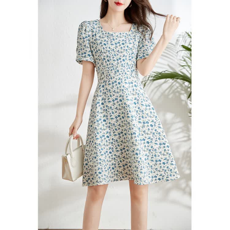 MONZO国际一线品牌小清新碎花连衣裙女夏2026新款小个子收腰显瘦气质方 碎花 M