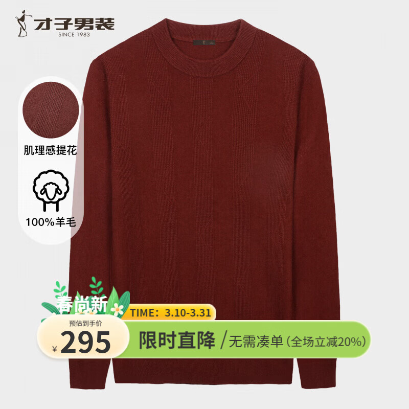 才子（TRIES）【100%纯羊毛】男士羊毛衫秋冬半高领加厚毛衣保暖纯色打底针织衫 棕色 L 48 （170/88A）