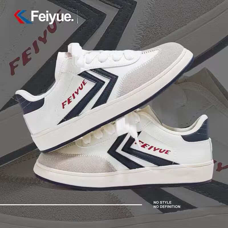 飞跃（Feiyue）官方德训鞋2026春季时尚百搭个性潮流舒适厚底增高休闲运动板鞋 米灰深蓝色 37