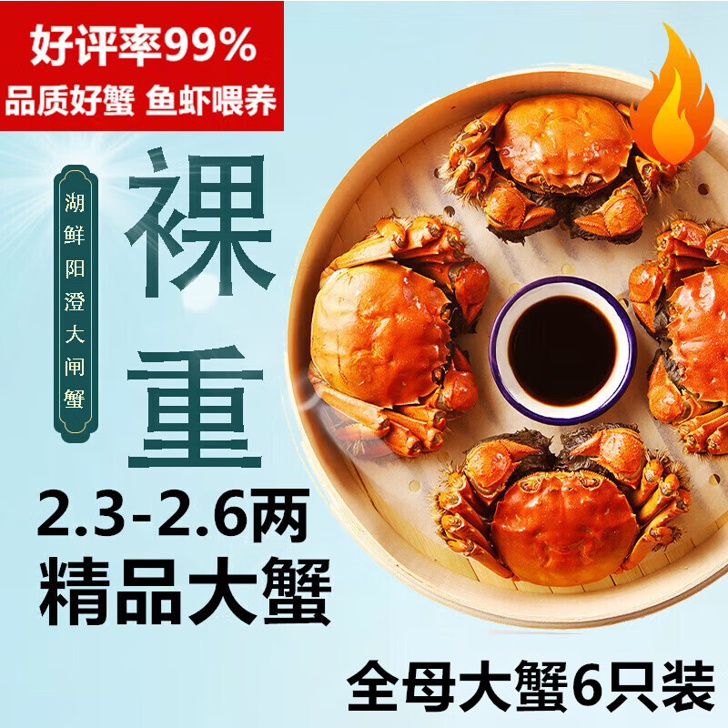 【活蟹】湖鲜阳澄大闸蟹全母2.3-2.6两6只去绳足重海鲜过年送礼年货螃蟹礼盒装源头直发