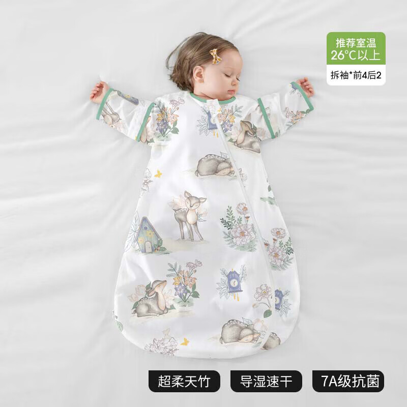 贝肽斯睡袋婴儿夏天空调房宝宝睡袋新生儿童一体防踢被幼儿防惊跳连体衣 【夏季】(前4后2 26℃+)灵鹿 M码 建议身高65-85cm