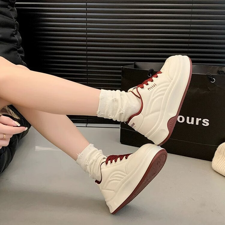 CronetKcnsy厚底运动休闲鞋女春秋季2026新款爆款百搭软底小白鞋面包增高板鞋 K68小白鞋【红色】盒子装 37