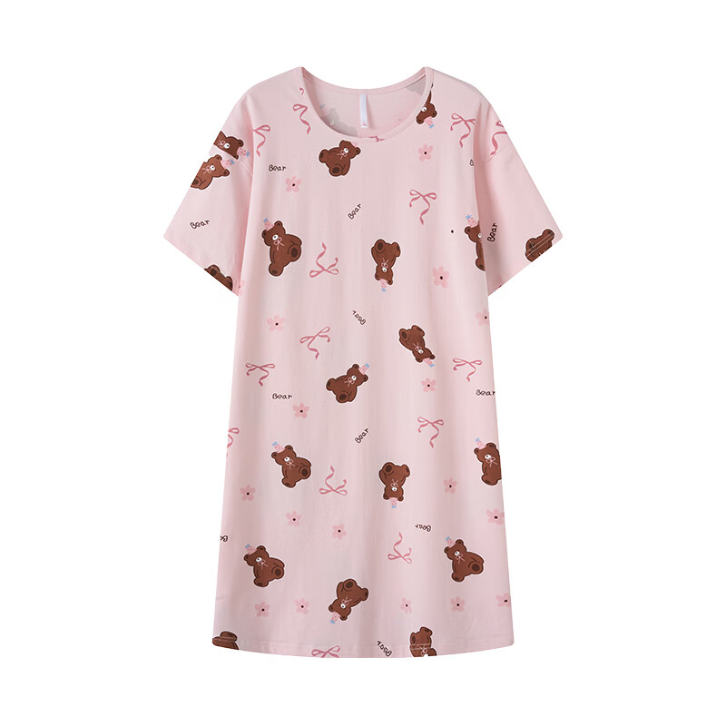 芬腾睡裙女【100%纯棉】新疆棉家居服女士睡衣睡裙女短袖裙26夏新款 浅粉 L