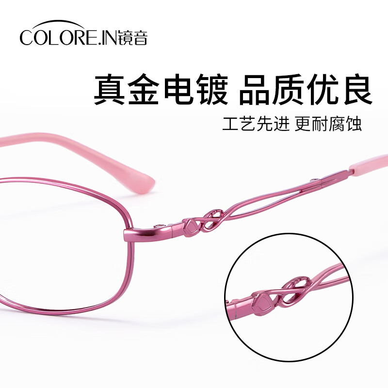 蔡司（ZEISS）折叠老花镜女高清防蓝光超轻便携式时尚显年轻老人老光老花眼镜 粉金框（超显气质） 升级colorein高清防蓝光镜片150度