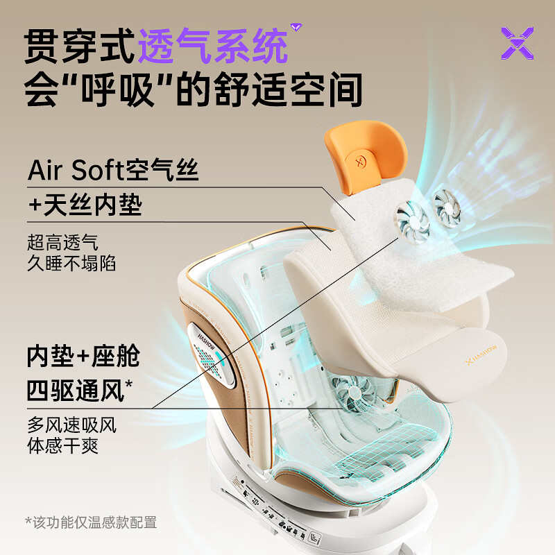 哈秀S2小海螺儿童安全座椅新国标0-6岁婴儿宝宝汽车用智能通风加热 通风版 - 云朵橙