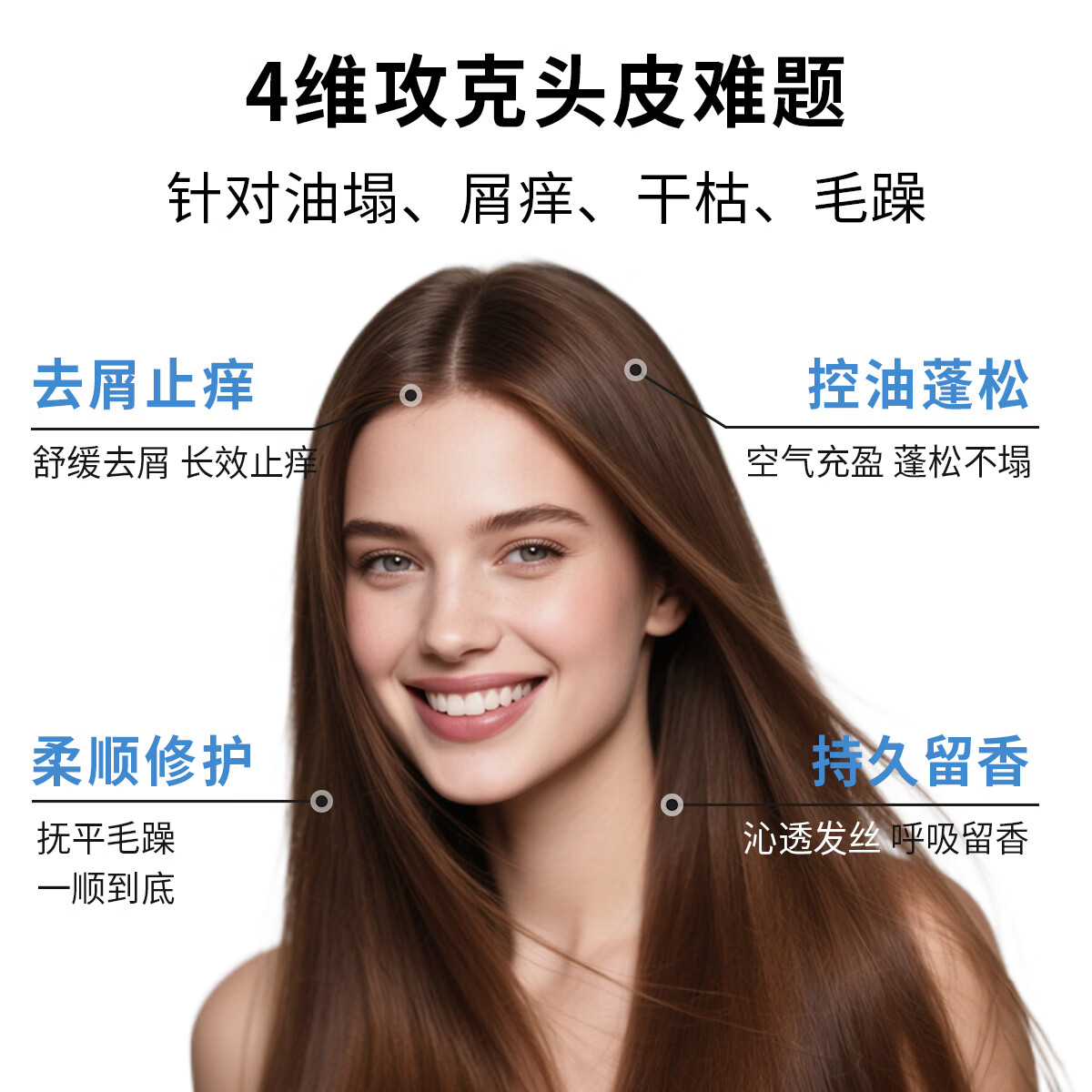 蒂花之秀玻尿酸香氛净屑洗发水 水润柔顺深层清洁青少年学生适用 蓬松控油450g