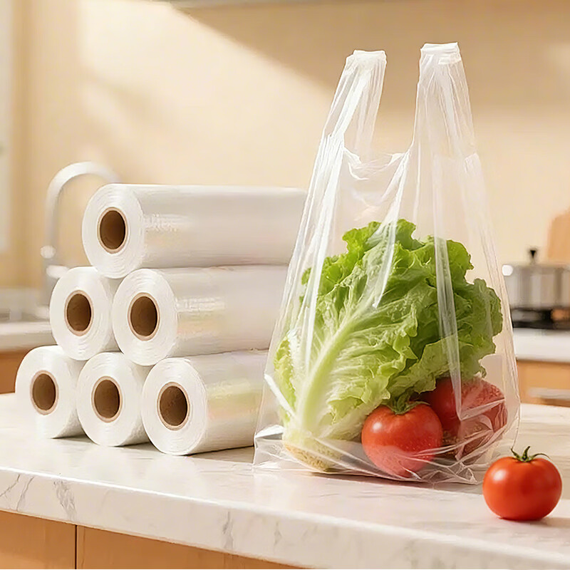 洁成一次性保鲜袋大卷500只35*30cm 加厚食物分装塑料食品级大号 【手提大号】大卷35*30cm*500只