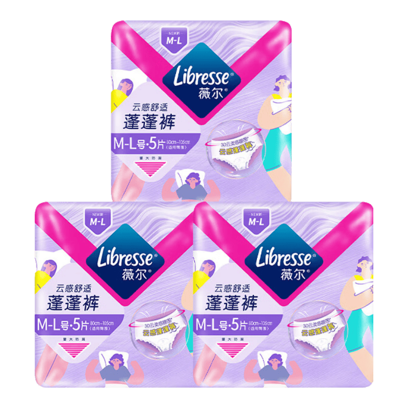 薇爾夜用安睡褲安心褲防漏超薄透氣超熟睡加長夜用衛(wèi)生巾姨媽巾 M-L碼 15條 100-140斤 【蓬蓬褲】