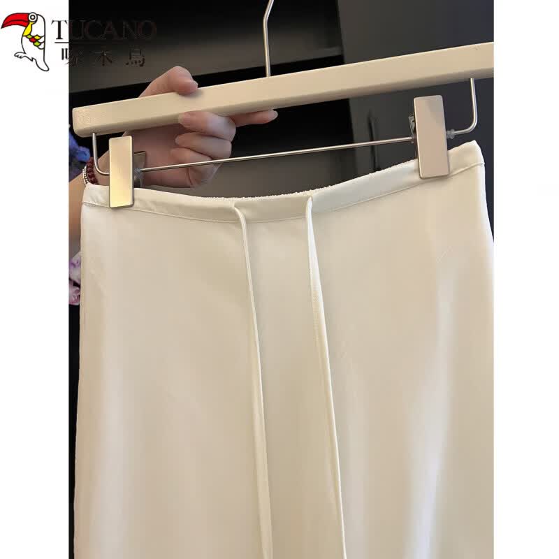 啄木鸟（TUCANO）法式网纱鱼尾半身裙女夏2026新款小个子高腰显瘦垂感a字包臀长裙 杏色 M