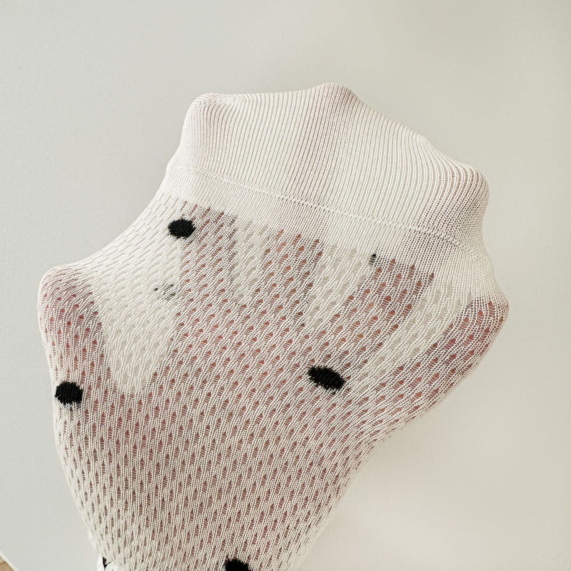 灰色堆堆袜子女夏季薄款中筒袜波点网眼透气卷边夏天芭蕾长袜 白色 1双 35-41码均可穿
