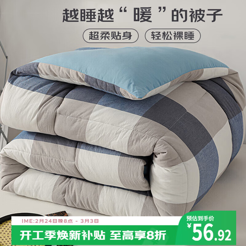 艾薇 单人被芯被子冬季加厚秋冬宿舍冬被棉被4斤150*200cm【蓝大格】