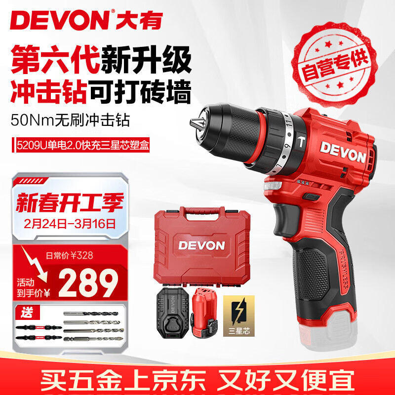 大有（Devon）京东集采JC系列12V无刷冲击手电钻电动螺丝刀工具5209U自营专供S7