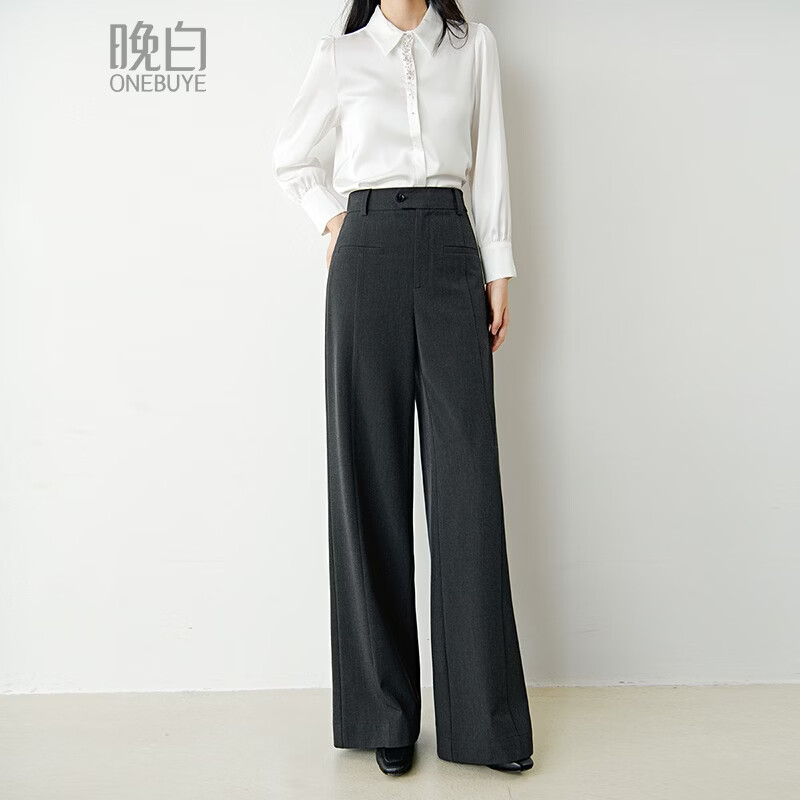 晚白【新品】2026春款经典高腰显瘦垂顺利落气质干练直筒裤女 深灰色 29