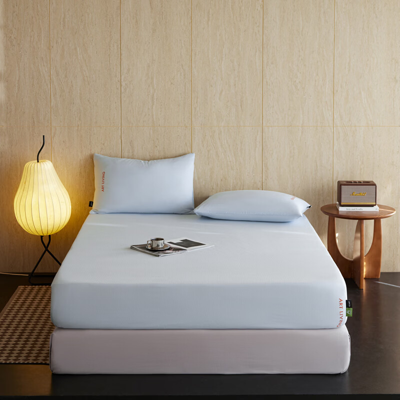 ROLAND LIVE简约纯色新疆长绒棉床笠单件全棉人字纹小提花床笠枕套三件套春夏 KZ 全棉小提花床笠-人字纹浅蓝 单床笠120*200cm