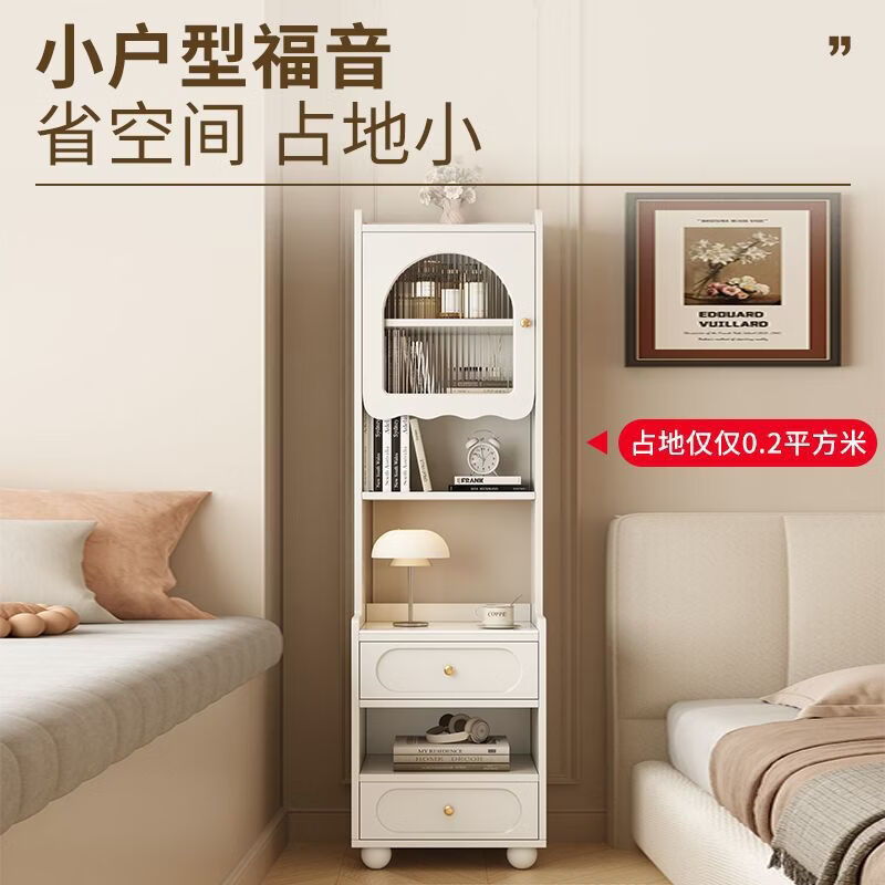 收纳靠墙带实木床头柜书架床边储物柜高款卧室置物柜床头小型家用 0.5m实木床头柜-对开门【上门安装】