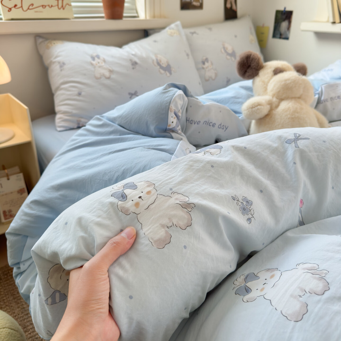 雅鹿小清新超柔水洗棉四件套亲肤透气宿舍单人三件套云柔棉4件套 小暖狗 2.0m四件套 床单款 （被套200*230cm）