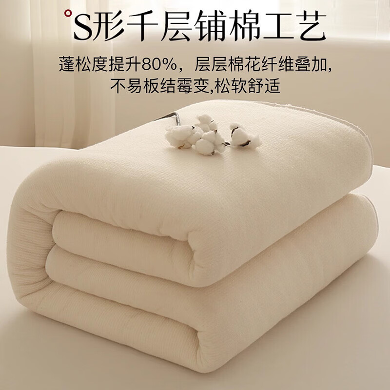无印良品100%棉花床褥新疆一级棉花床垫遮盖物加厚被褥子 白色 180*200cm 8斤