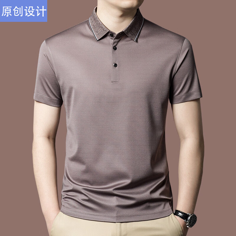 阿玛尼（ARMANI）正品品牌桑蚕丝短袖T恤男装薄款2026年夏季新款高端真丝POLO衫 国际一线品牌兰色 L 170__建议120斤到142斤穿