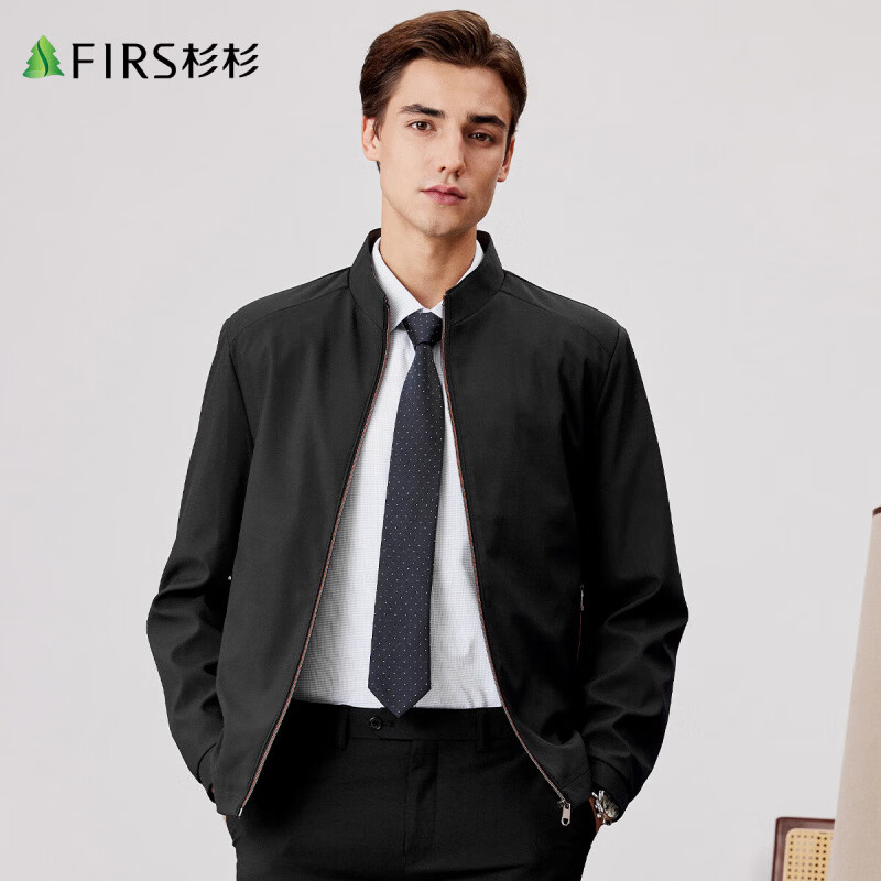 杉杉（FIRS）外套男春秋新款休闲翻领公务时尚百搭上衣服行政夹克男士 黑色 M 170/88A(M)