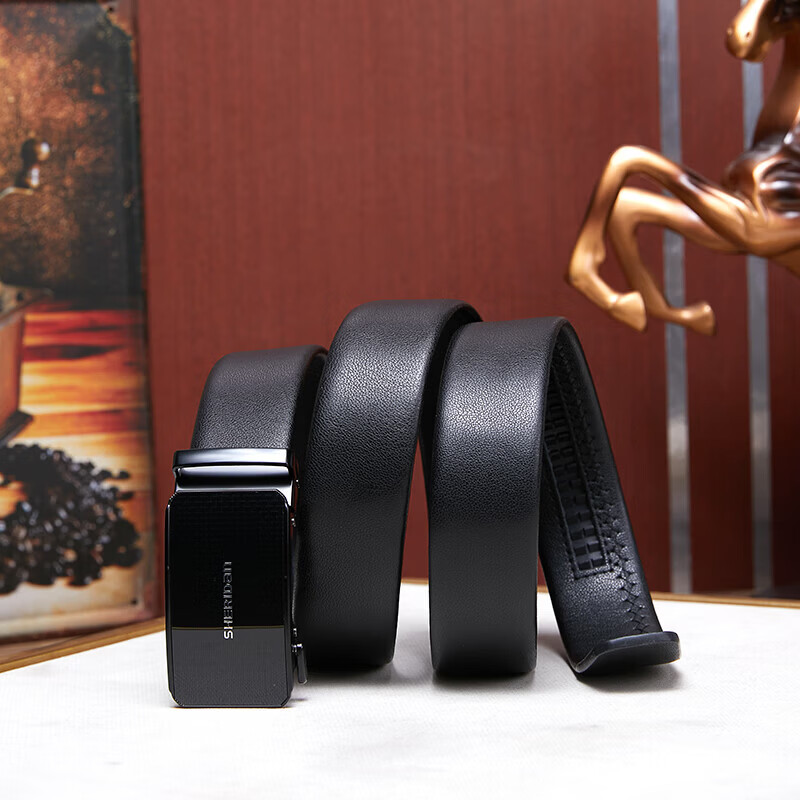 喜来登(SHERIDAN)男士自动扣牛皮皮带 商务休闲款 礼盒装 扣头随机发货 YZS141E(扣头随机,介意慎拍)