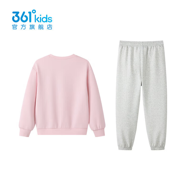 361°童装男童长袖针织套装儿童百搭年春秋新款女童圆领运动套装 杏花粉/原色花灰 160 cm