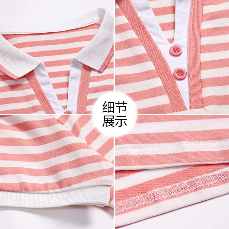 语缦翻领短袖t恤女新款夏季冰丝棉质宽松中年妈上衣条纹短款polo衫T恤 3211安可拉红 4XL (140-150斤)